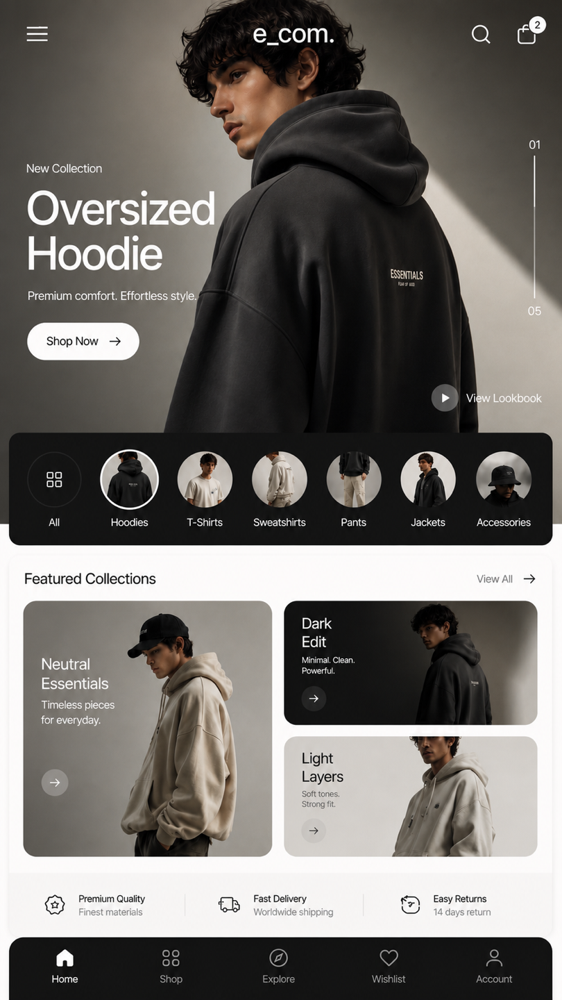 e_com. oversized hoodie storefront app