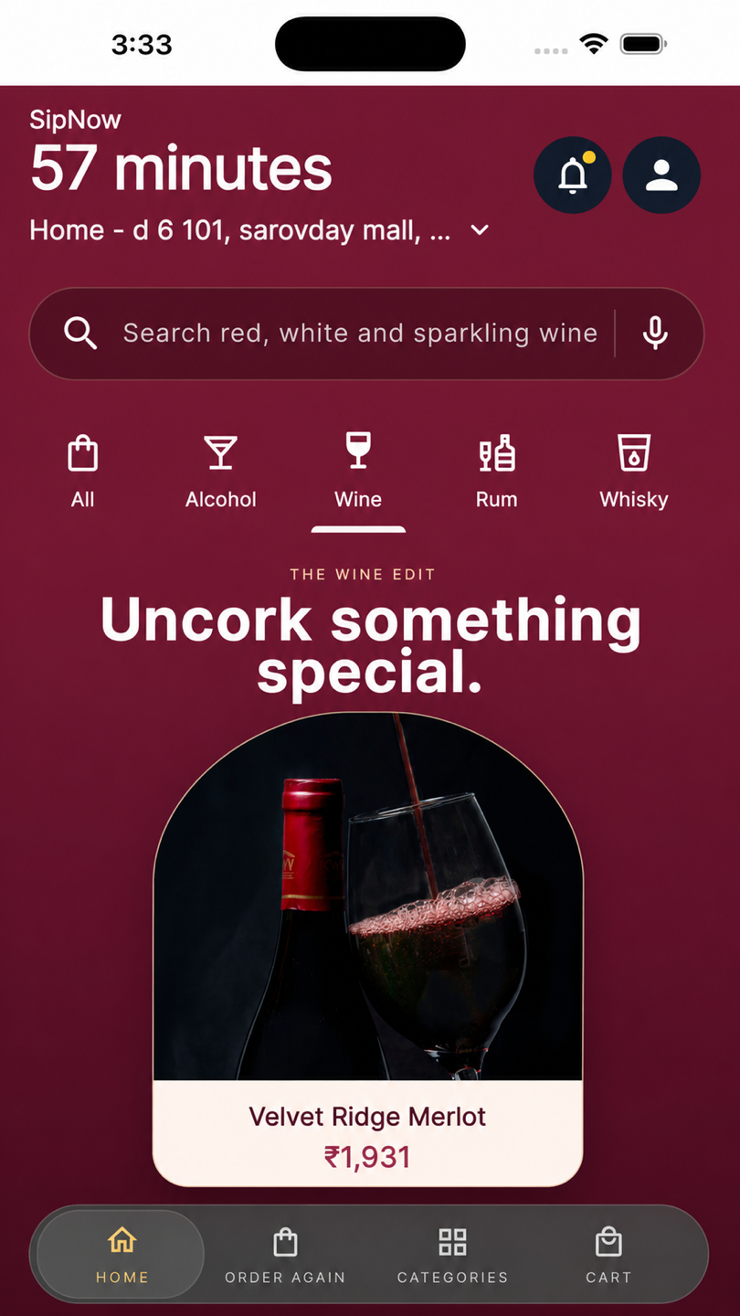 SipNow app — Velvet Ridge Merlot wine edit
