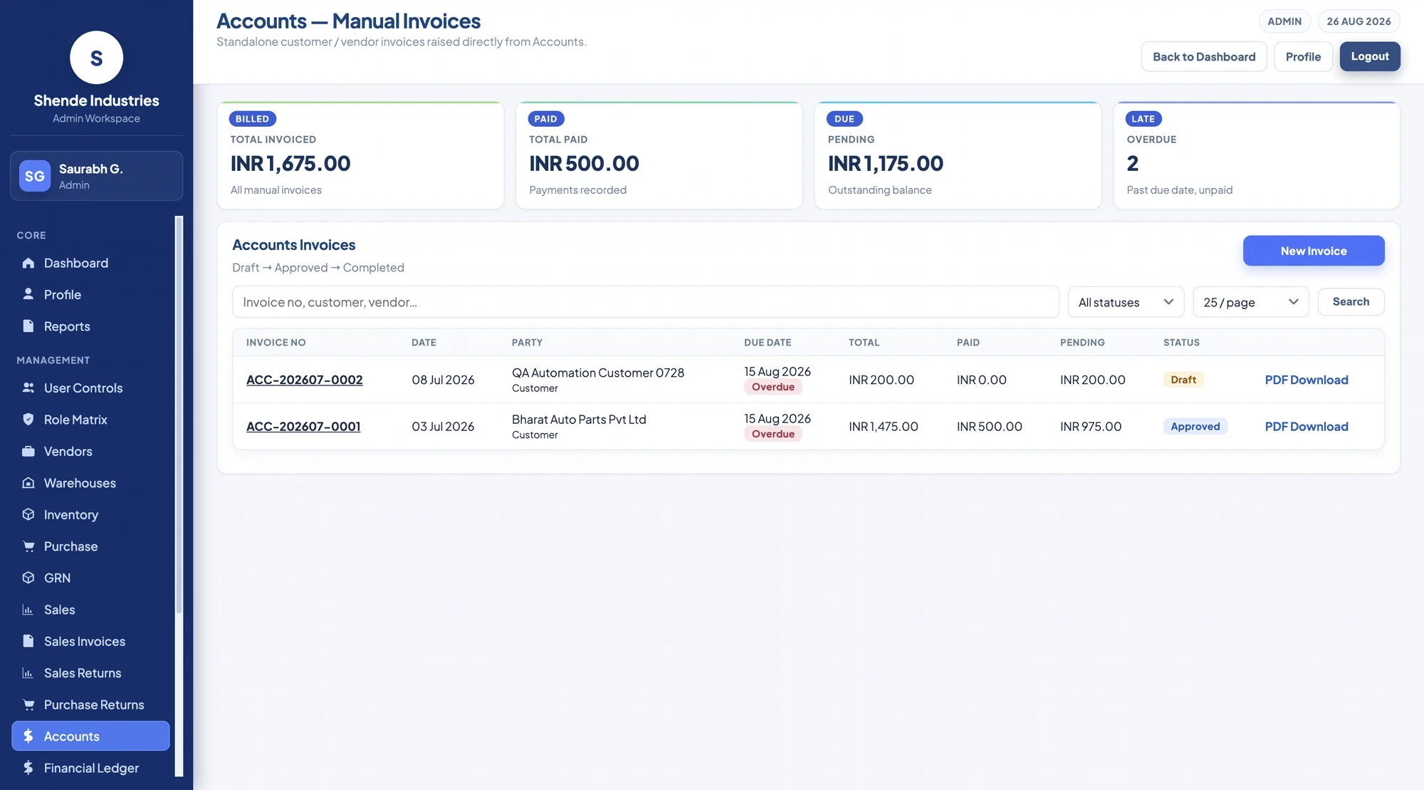 Ultimate Solution ERP accounts and invoicing module