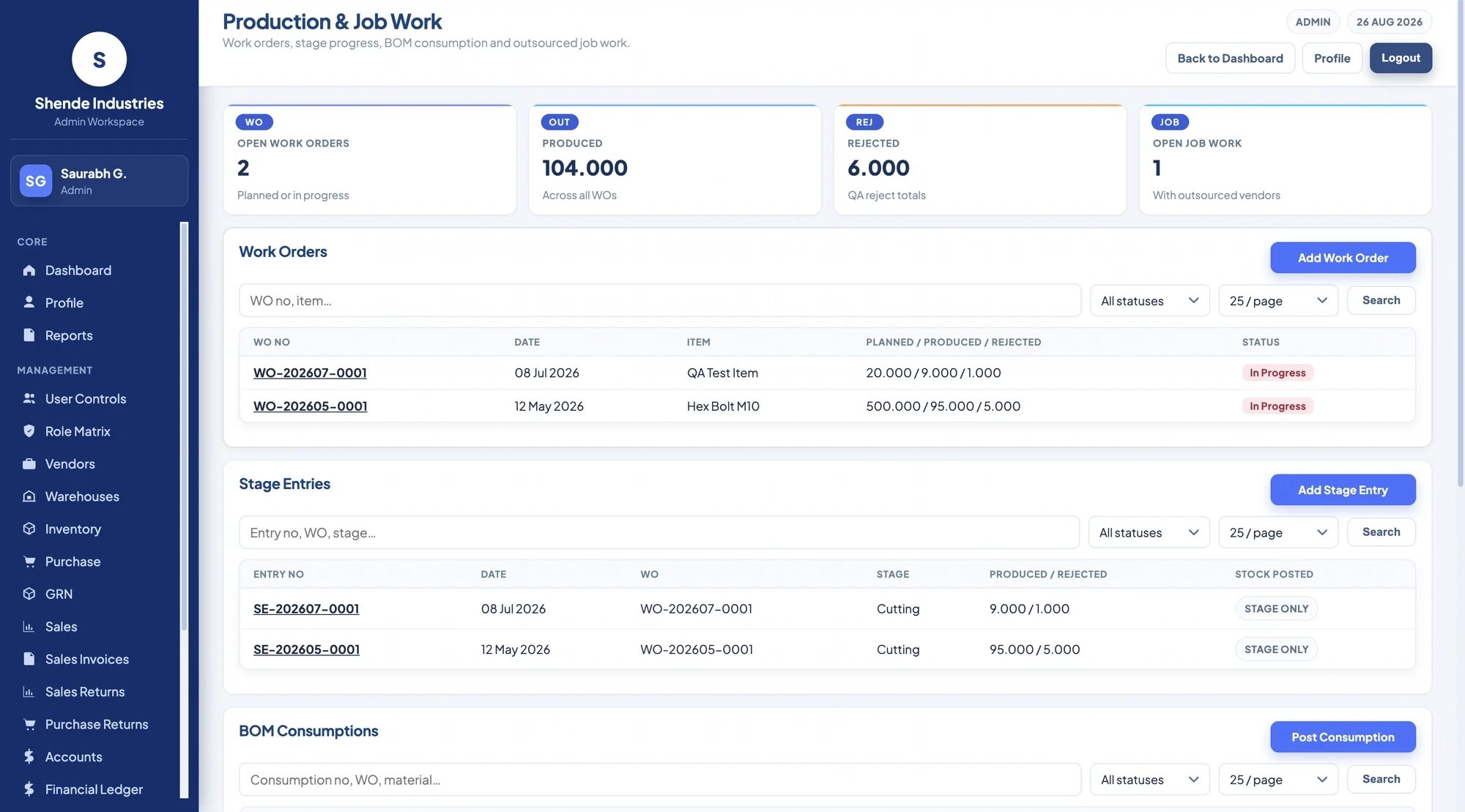 Ultimate Solution ERP production and job work module