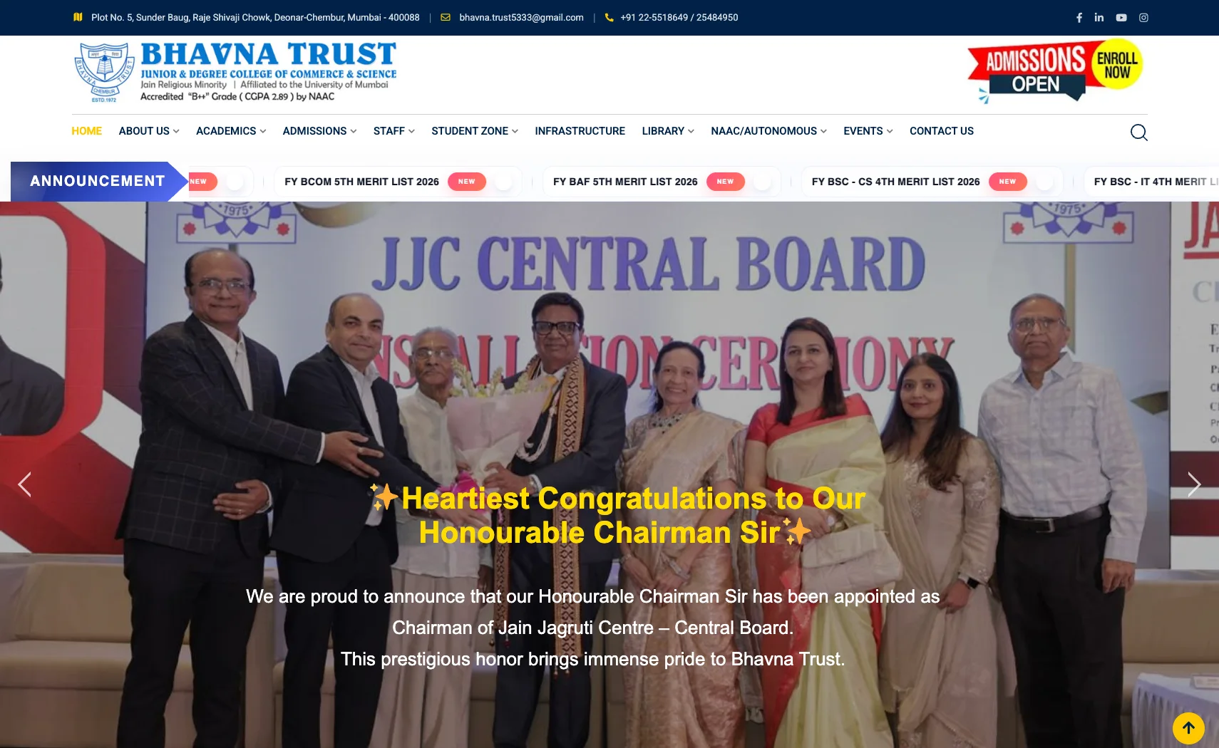 Bhavna Trust College website built by Ultimate Solution