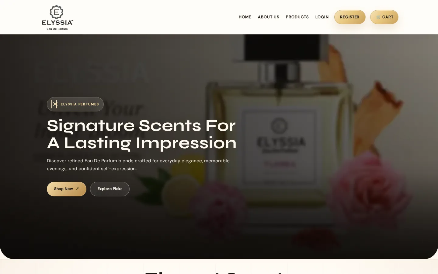 Elyssia Perfumes website homepage