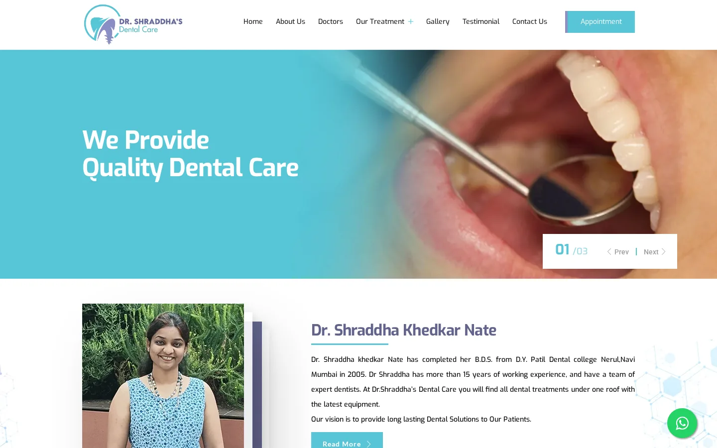 Shraddha Dental Care website homepage