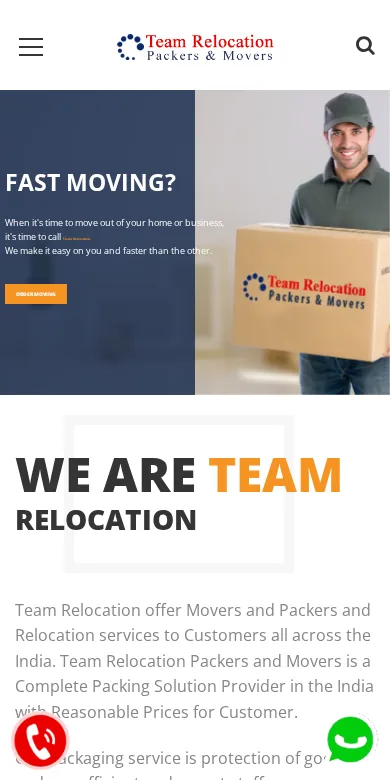 Team Relocations website — mobile