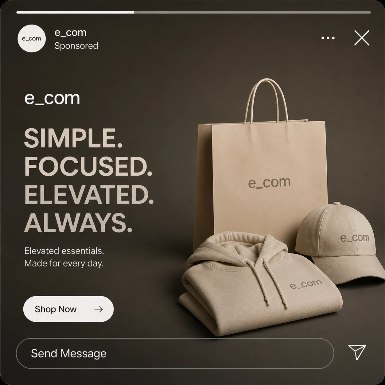 e_com elevated essentials square social media post