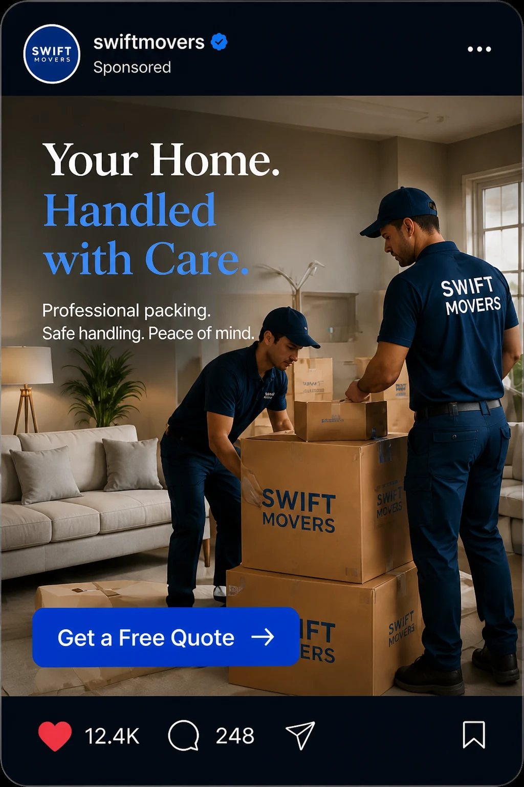 Swift Movers home packing campaign post